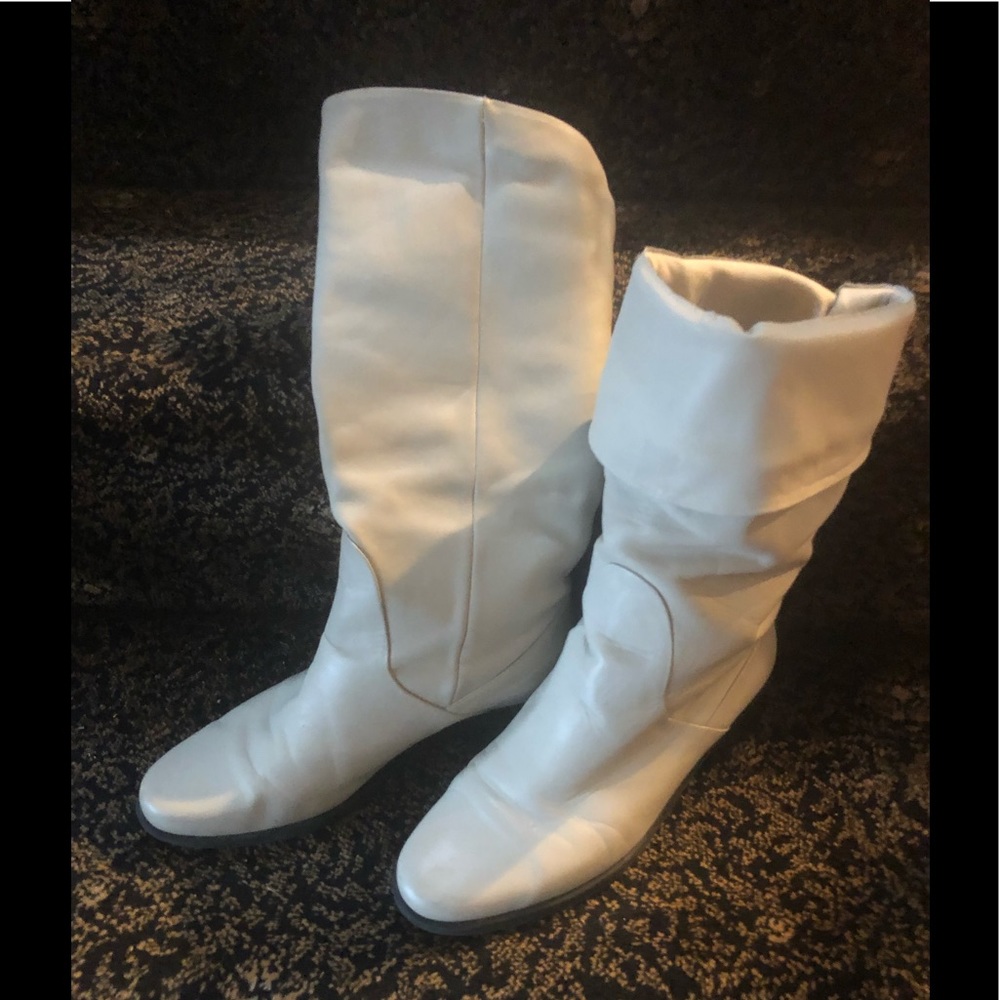 Leather cream foldable boots
